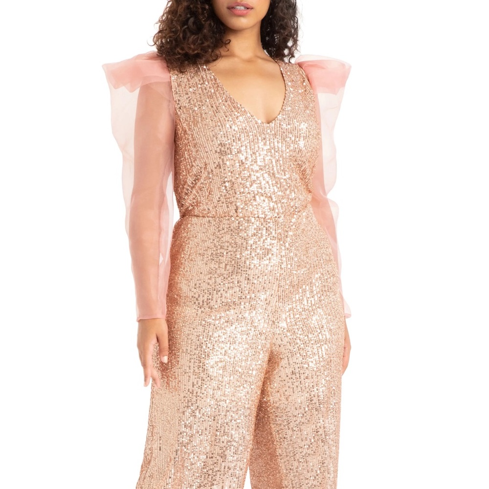 Organza Sleeve Sequin Jumpsuit
